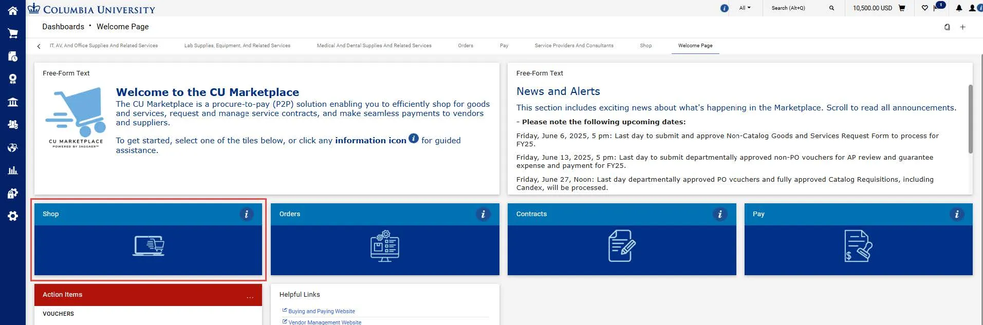 CU Marketplace Welcome Page