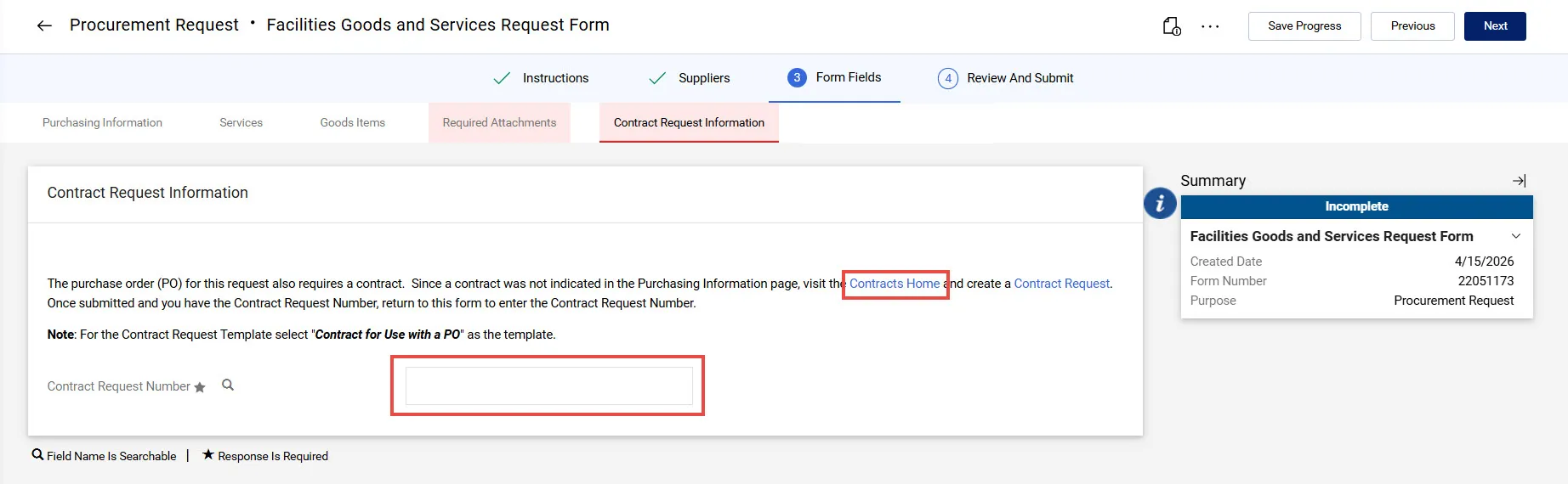 Contract Request Information