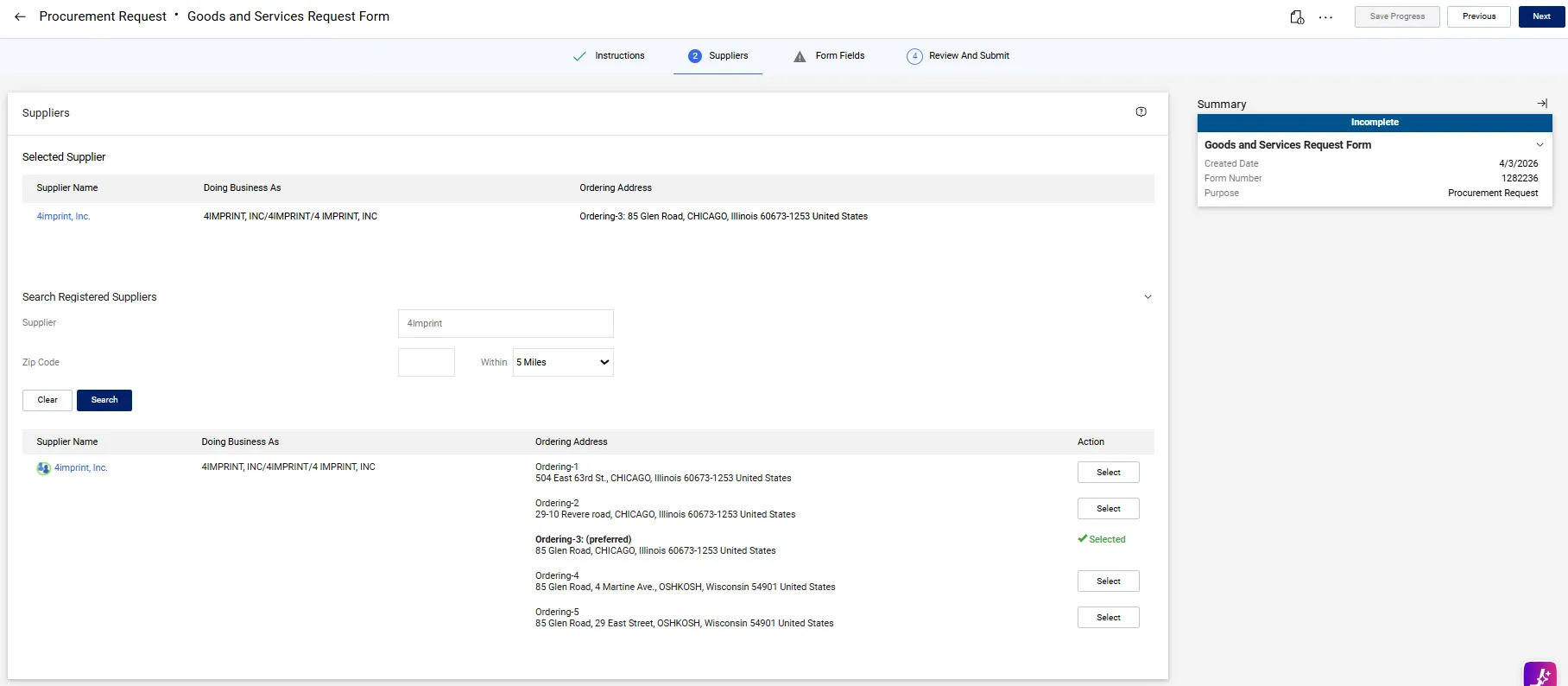 Supplier search result