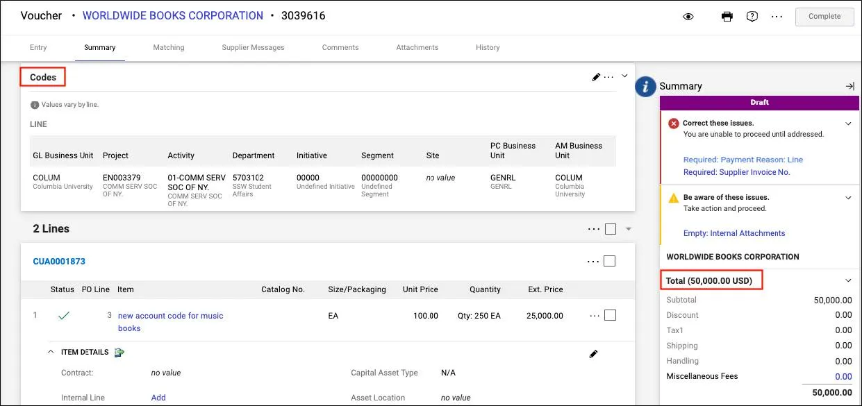 Click the Summary tab. Do not complete any information from the Entry tab.