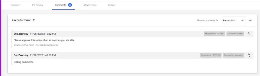 Click the Complete icon. Comments are indicated on the Comments tab and listed on the Comments screen. 