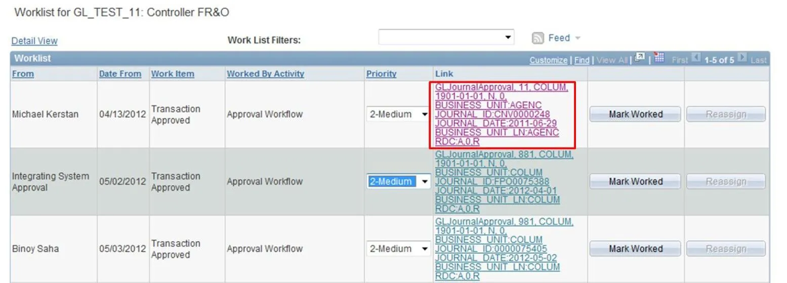 Click on the link of the item to be worked on example. 