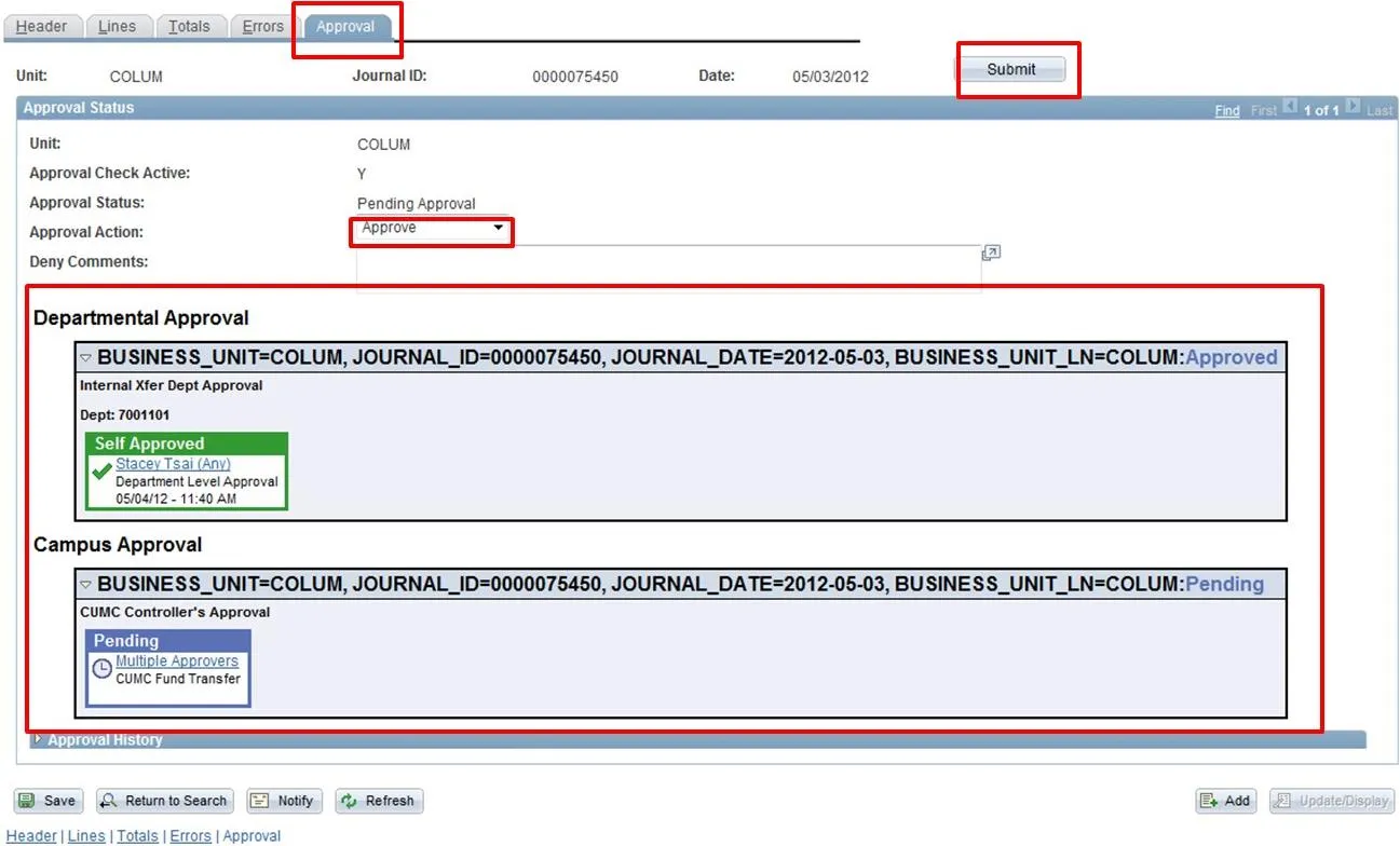 The link will take you directly to the entry that requires your action. In this case, the Journal approval page: