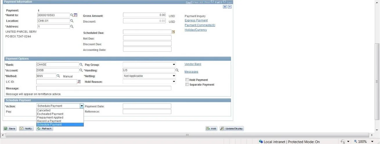 Click the “Action” drop down menu and select “Record a Payment” 
