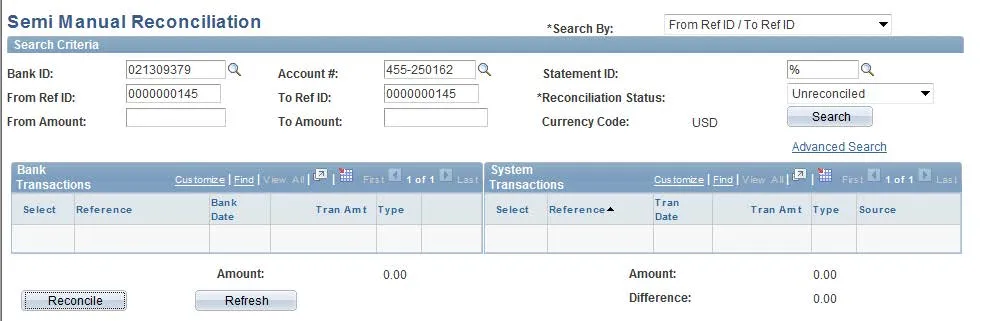 See that no transactions currently appear in the transaction list, as you have reconciled transactions associated with that Payment Reference.