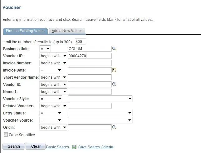 Search for the voucher using the Voucher ID