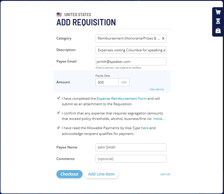 Reimbursement completed form