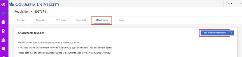 Click the Add Internal Attachment button to upload your document.