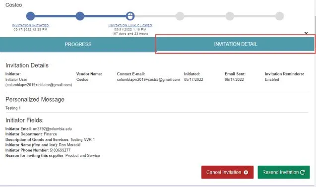 The Invitation Detail tab.