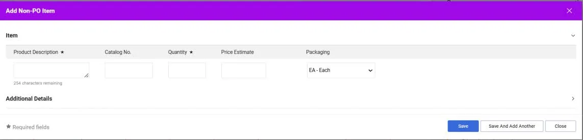 The Add Non-PO Item window appears.