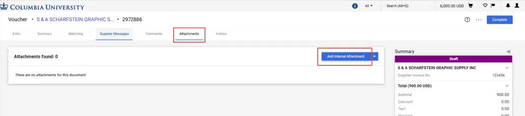 Voucher attachments tab. 