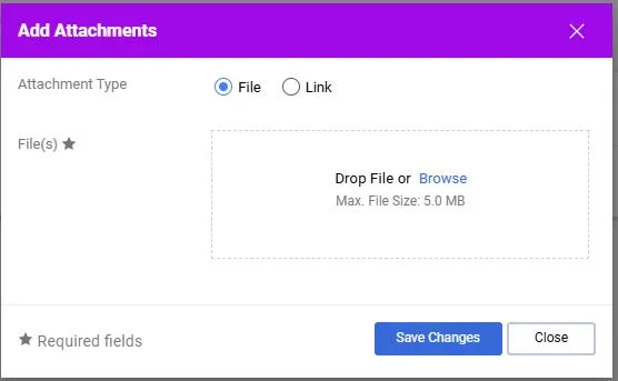 The Add Attachments window.