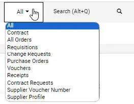 Optionally, you can click the dropdown next to the Quick Search field to narrow your search to a specific document type.