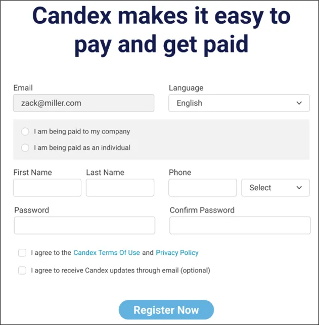 Registration screen