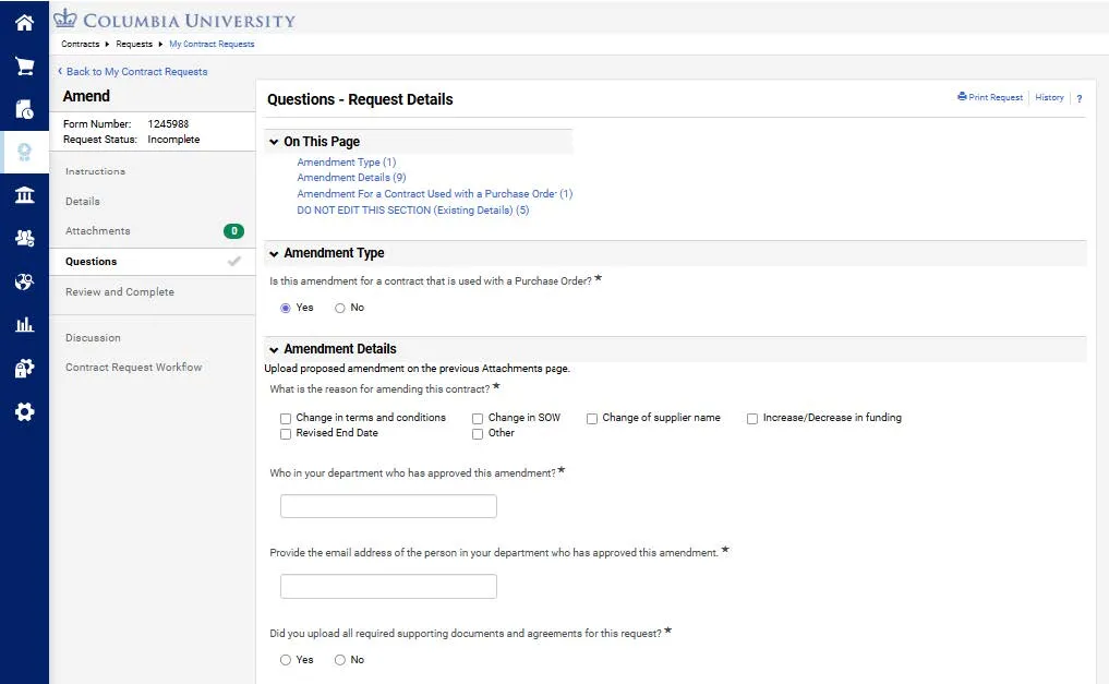 Question - Request Details screen