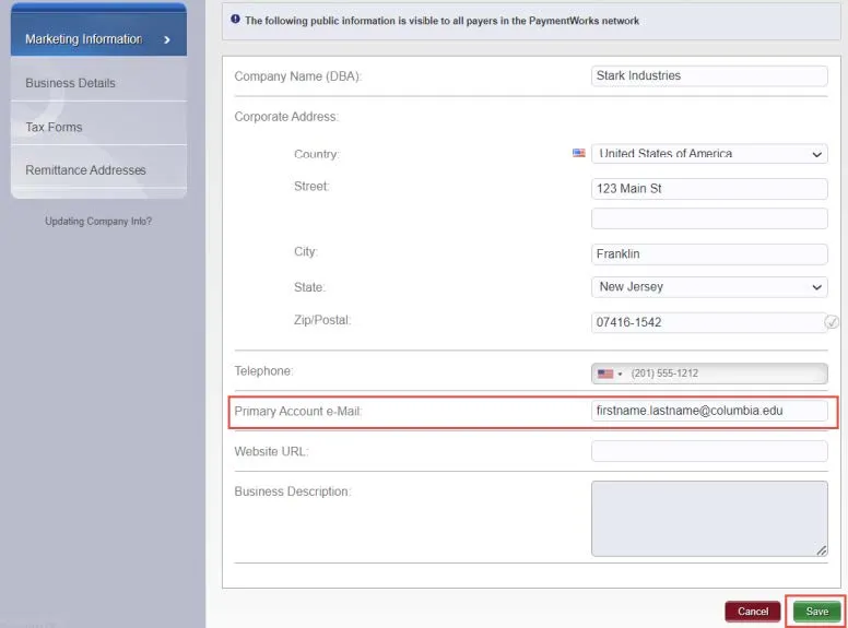 Update the Primary Account Email field