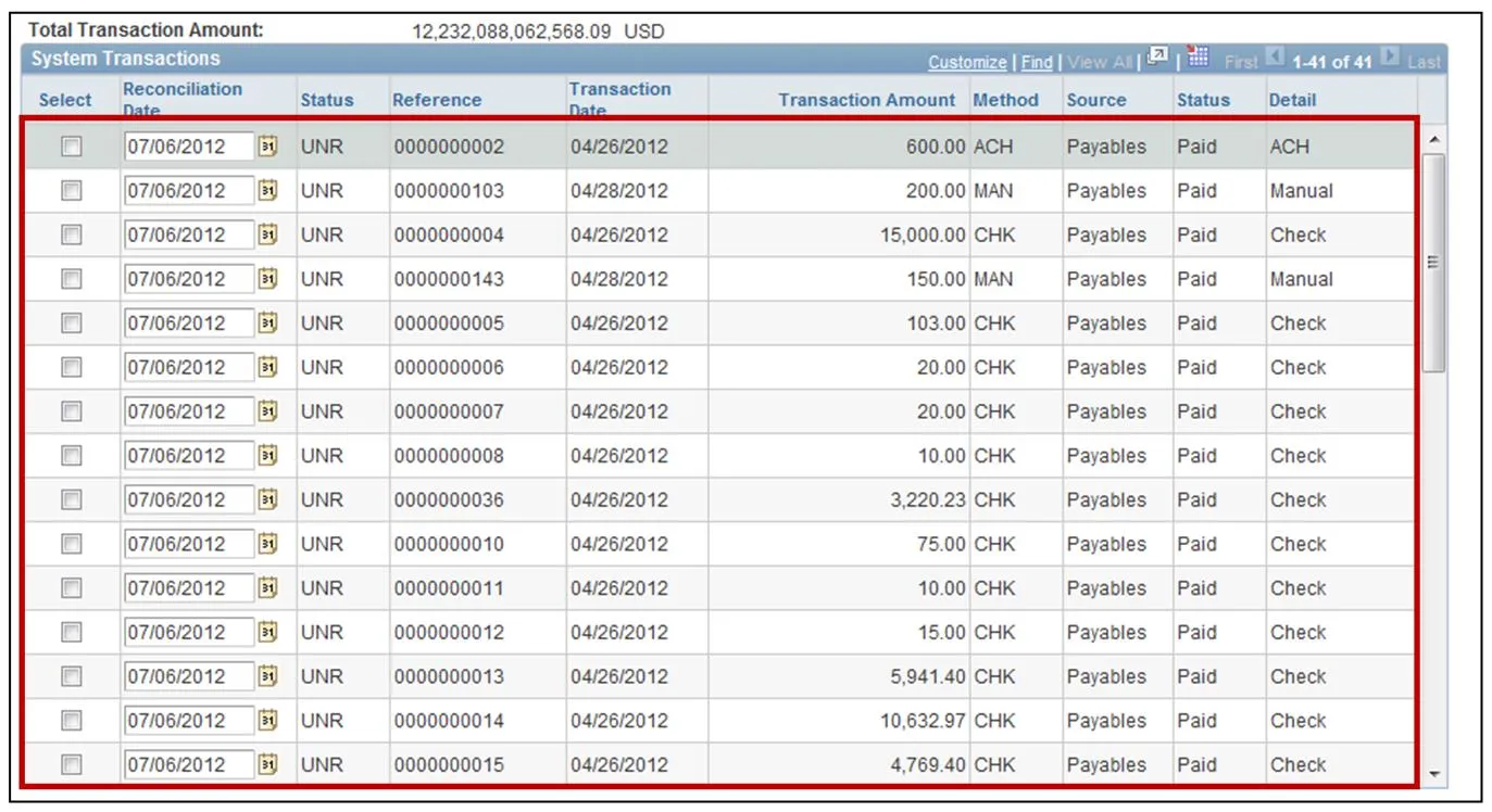 Notice that the transaction disappears from the list after you click Reconcile.