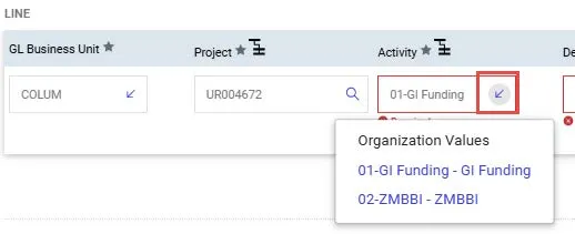 Activity funding dropdown. 