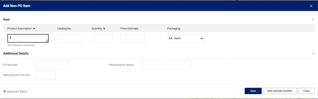 The Add Non-PO Item window appears.