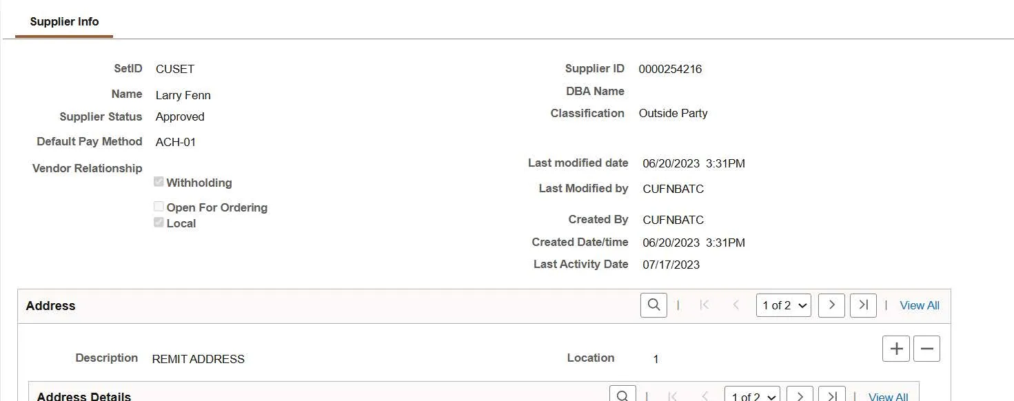 ARC supplier info page. 