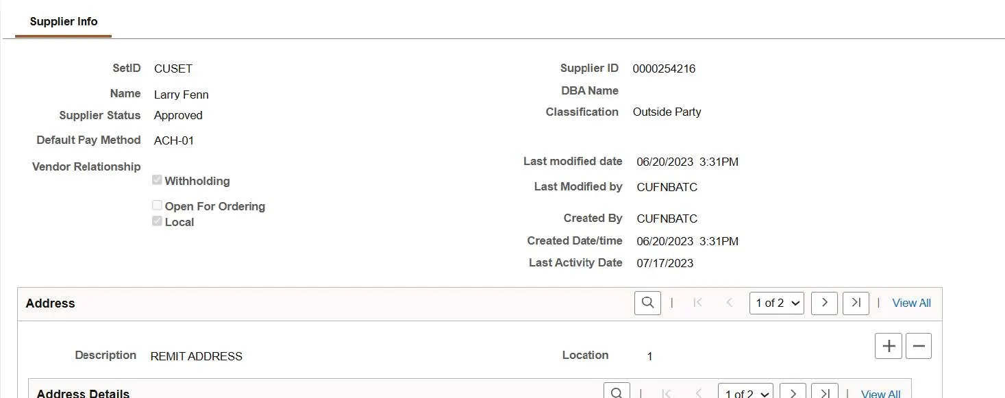 Click the Website link to view the ARC Supplier Info page.