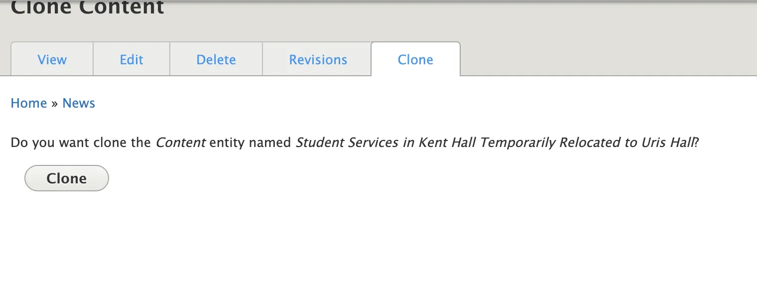 You will be prompted to confirm you’d like to clone this page. Click Clone.