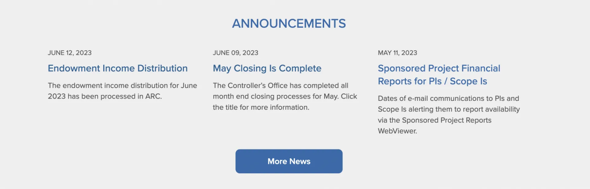 Example of content items that can be cloned: announcements.