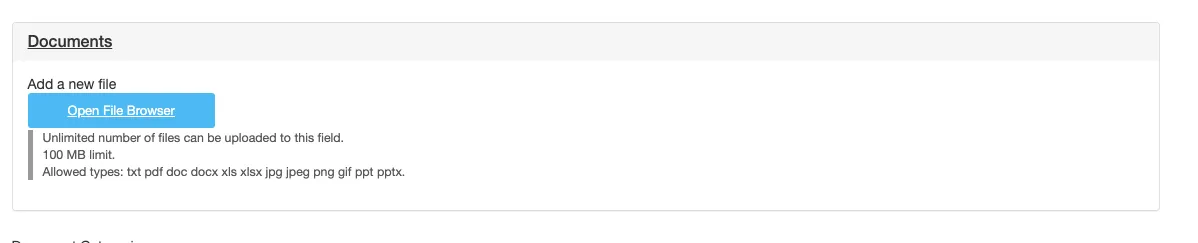 Click Open File Browser to add your new document. This will take you to the IMCE.