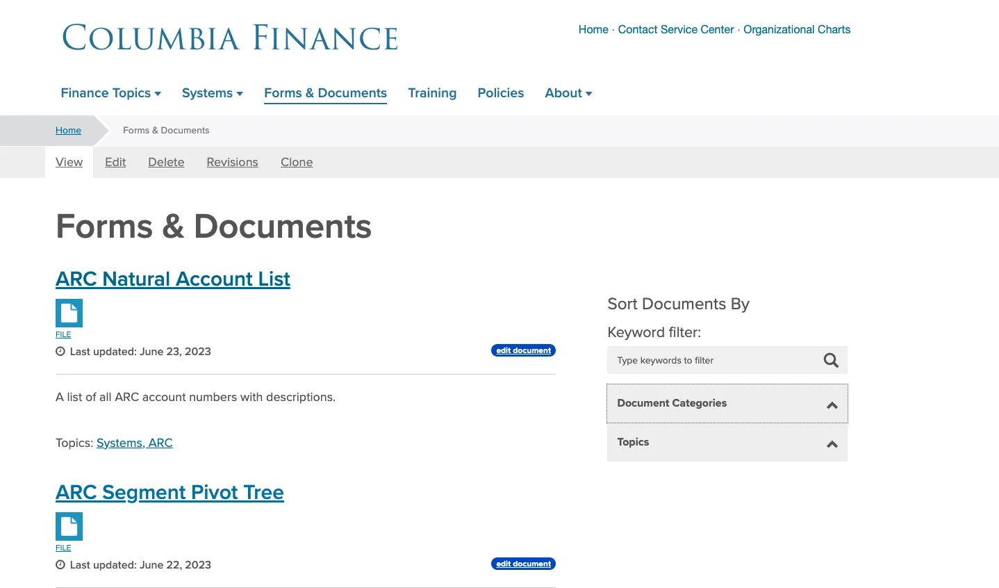 Example of the forms and docs library.