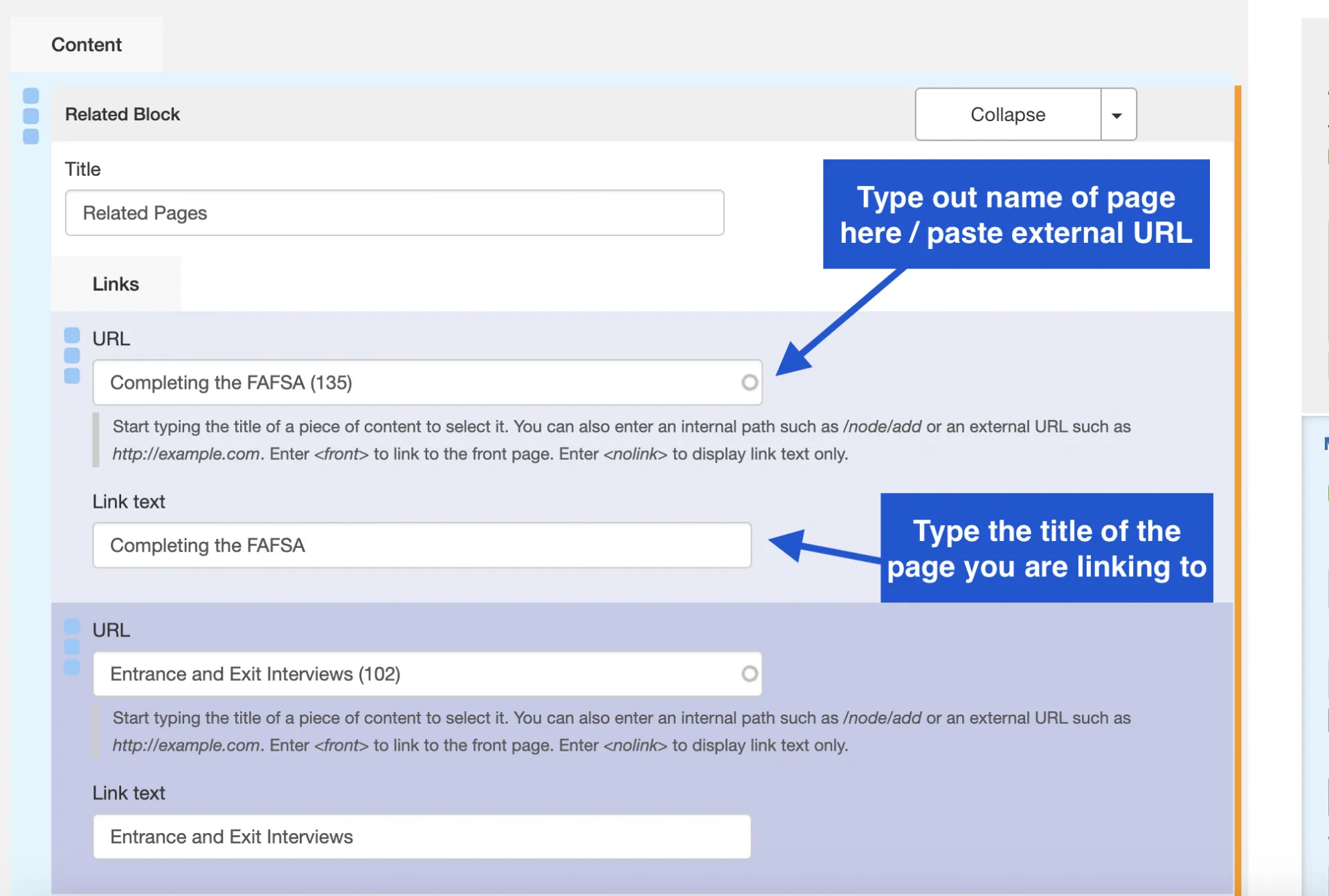 How do I edit a related content block example. 