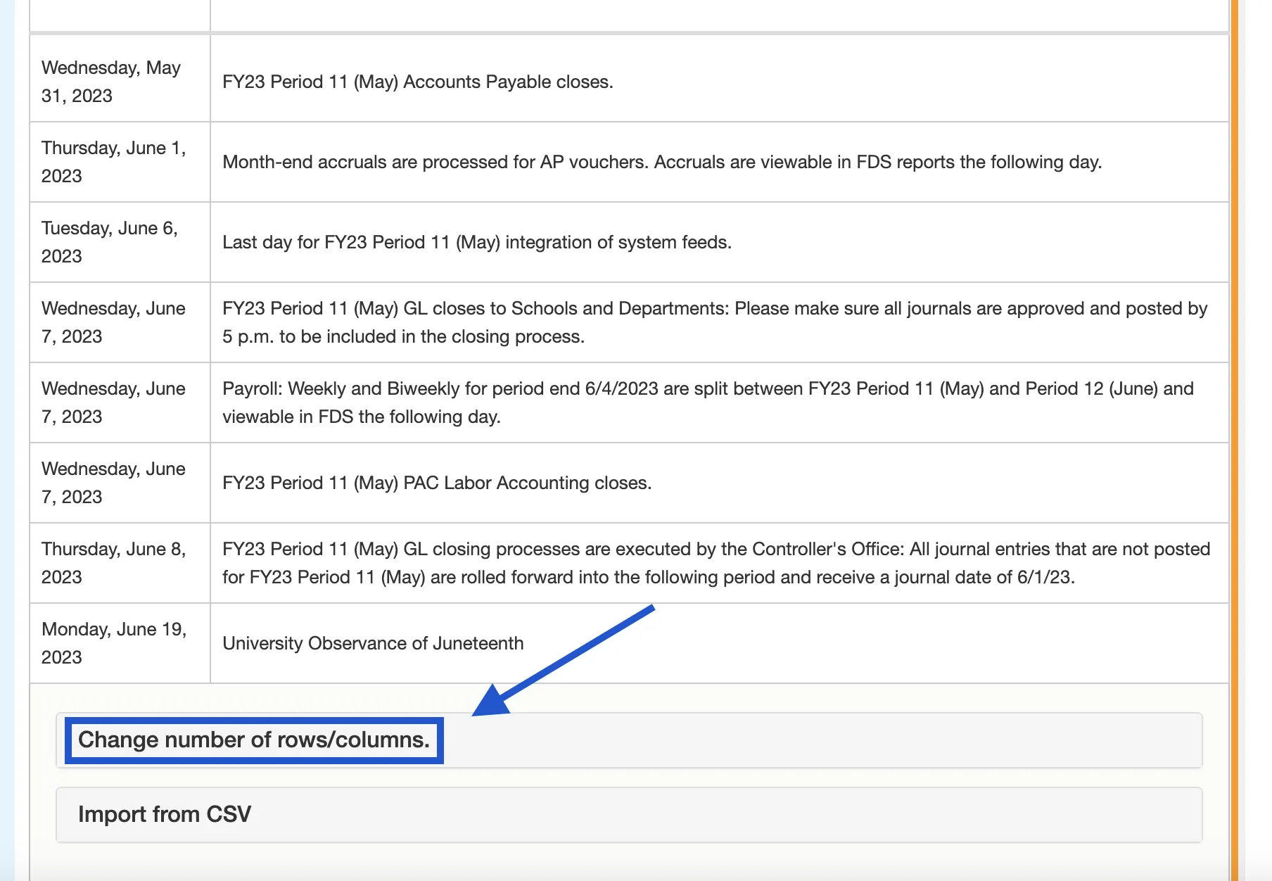 Click the line change number of rows/columns.