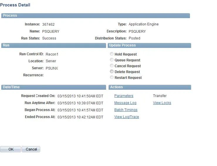 Click on Details hyperlink to view a report on what happened with the Query was run.