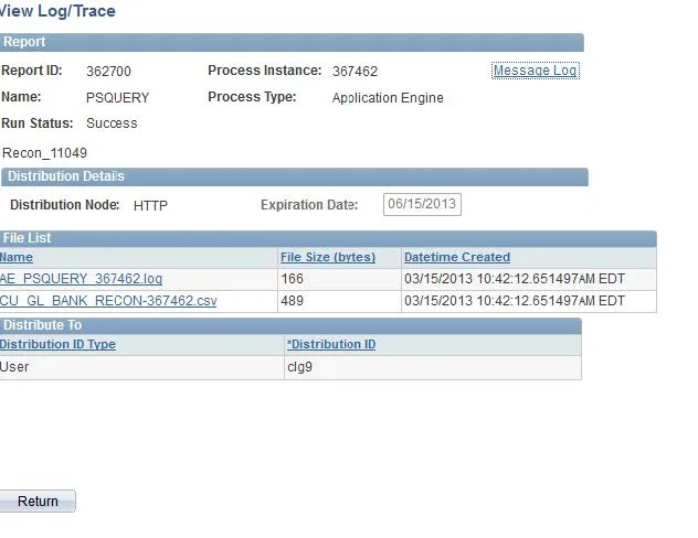 View Log/Trace screen