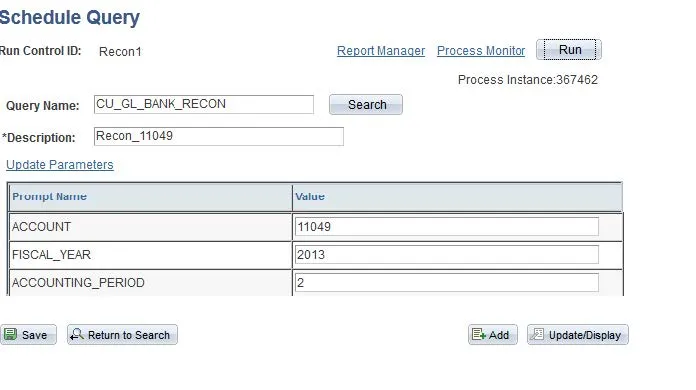 You will be returned to the Schedule Query screen while query is running