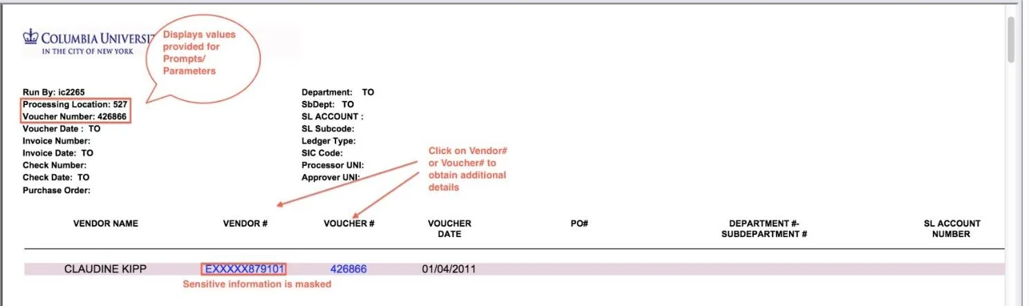 The the APCAR Invoice Inquiry Summary report appears. 
