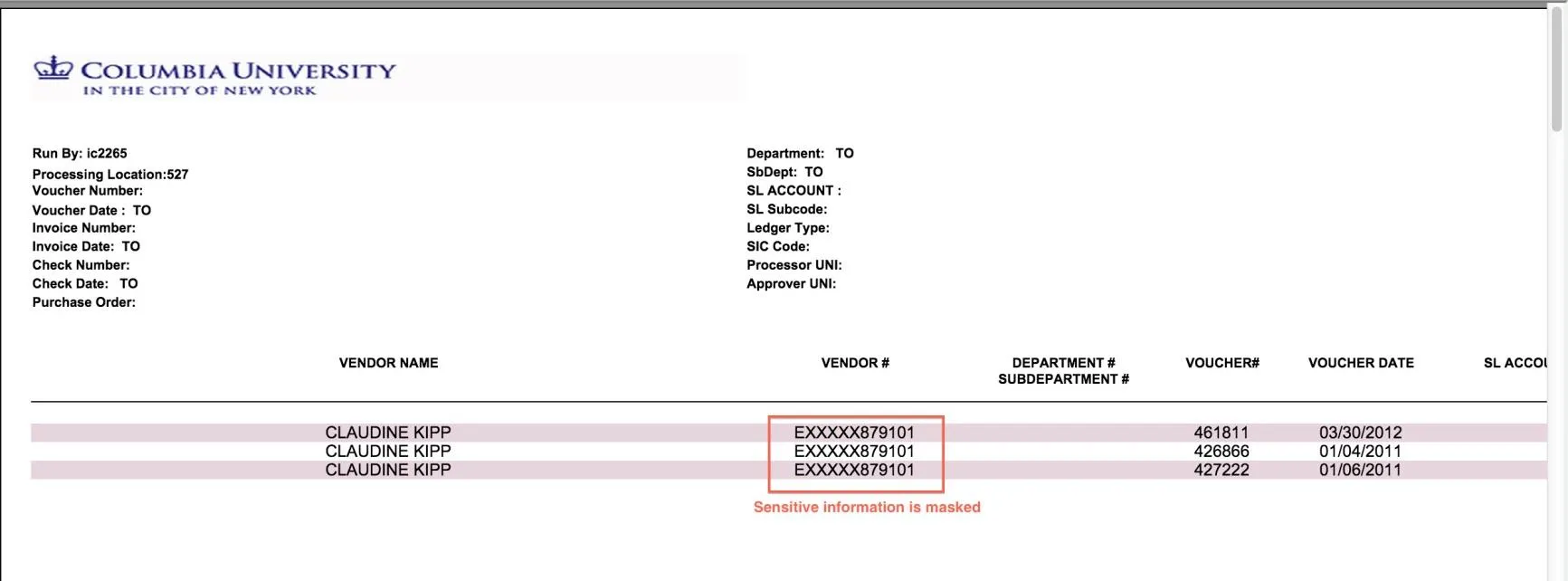 For additional invoice details, click the Vendor #. 