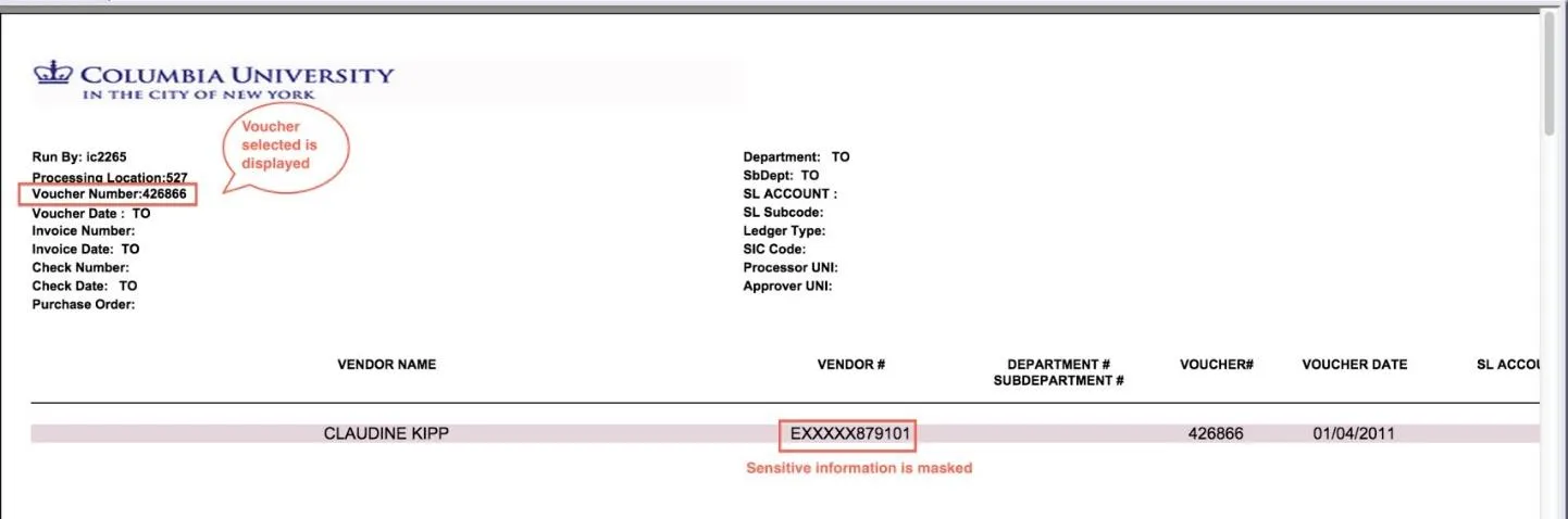 Click the Voucher Number for additional details.