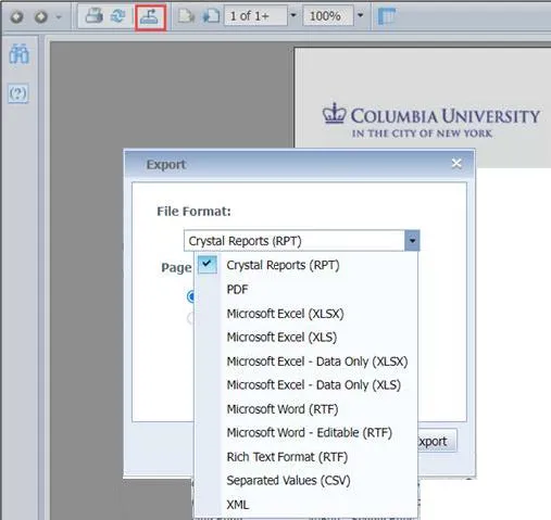 Click the Export icon to export the report to the desired format.