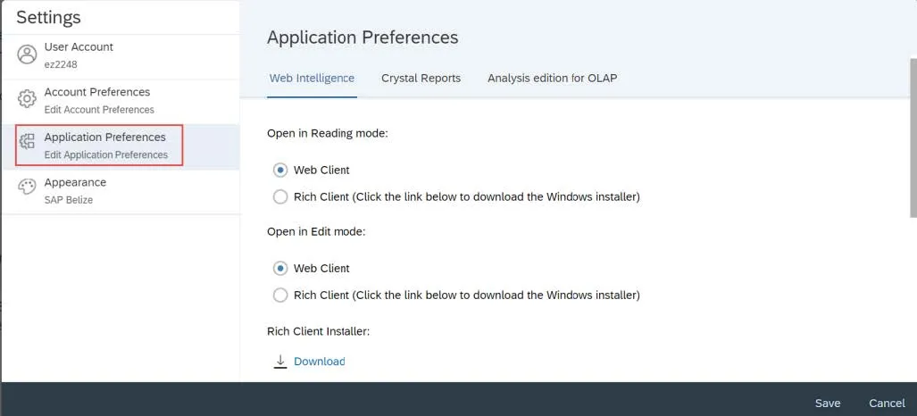 Click the Application Preferences tab in the Settings window.