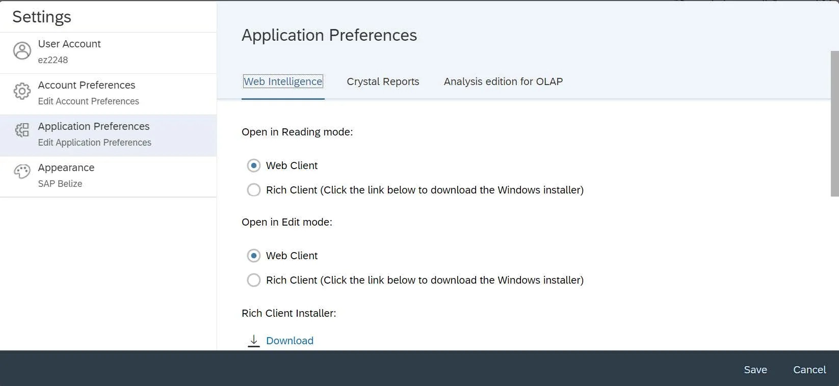 Click Settings. The Settings window appears.