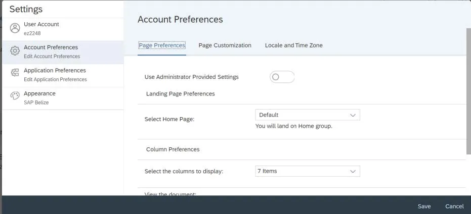 The Page Preferences allow you to change the initial Home/Landing page and how you view Folders and Documents 