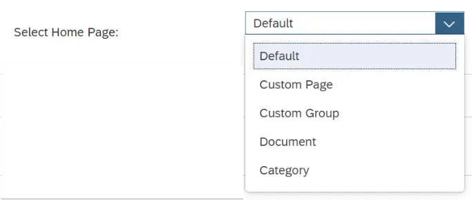 To select a Home page, click the Select Home Page dropdown and click the desired option.