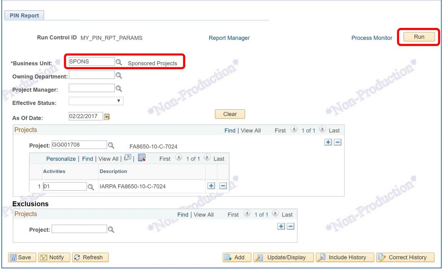 Once the parameters have been entered, click the “Run” button to continue.