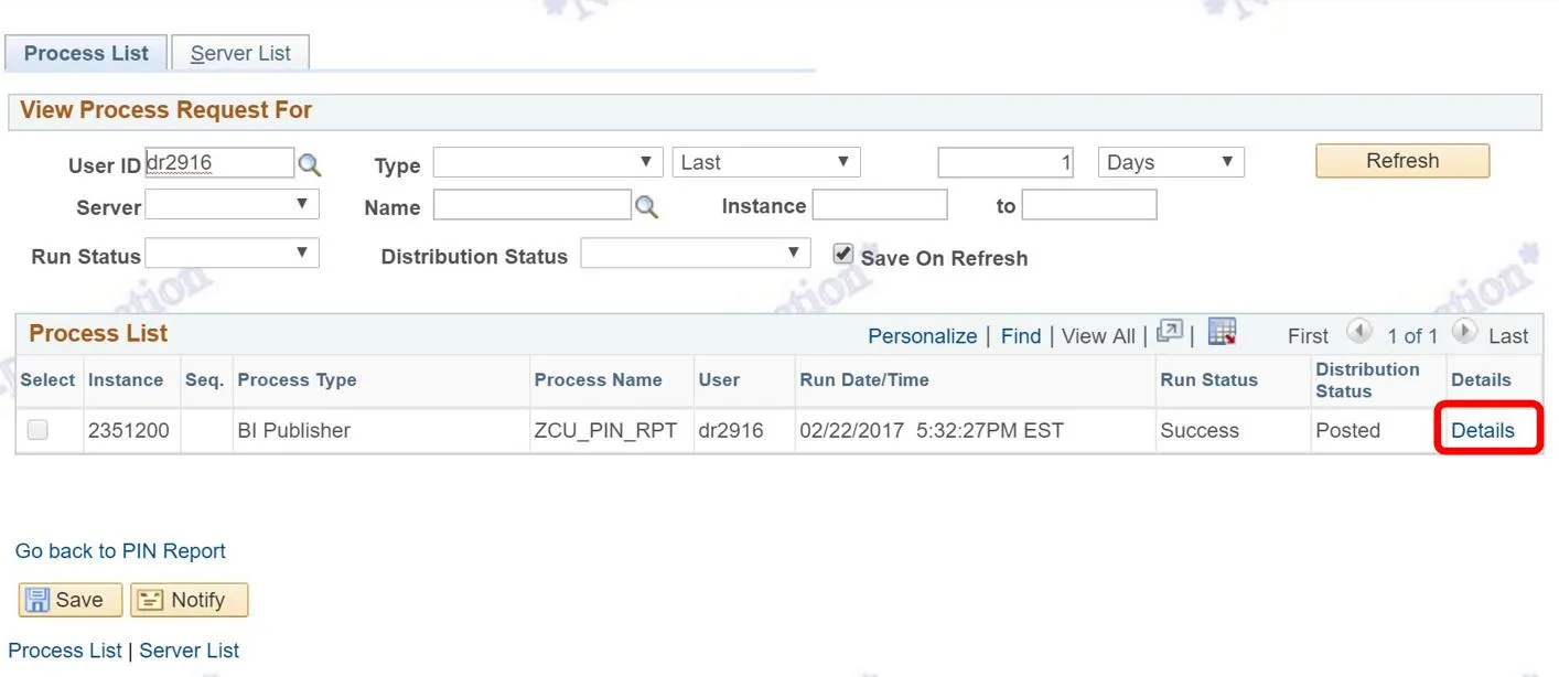 You will now be viewing the “Process List” page.