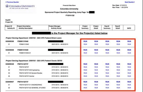 The Sponsored Project Quarterly Reporting Jump Page