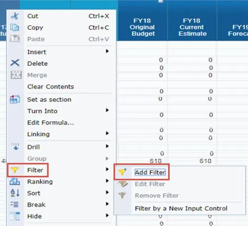Right-click on the heading of the column that you would like to filter and click Filter and select Add Filter.
