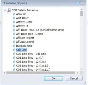 A list of Available Objects appears.