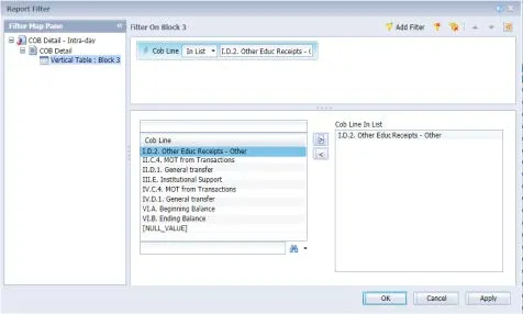 The selection appears in the Report Filter window.