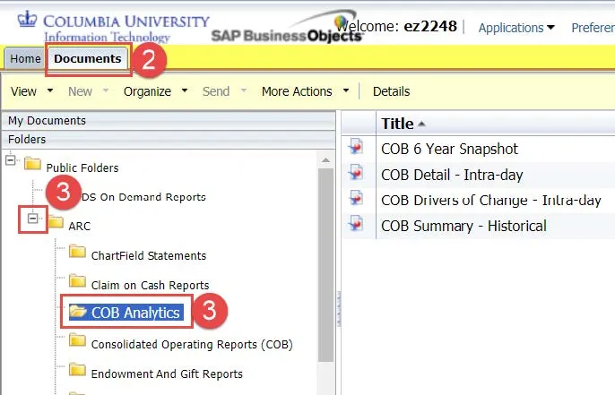 Expand the ARC folder and Click the COB Analytics folder.