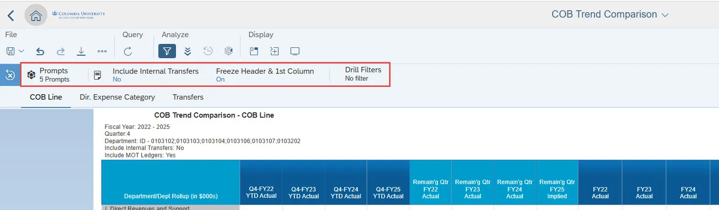 Changing Input Controls and Filter Settings